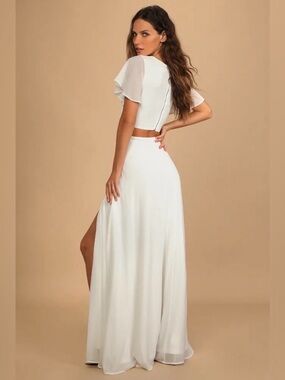 Lulu's White Two-Piece Flutter Sleeve “garden bliss” cut-out  dress-XS